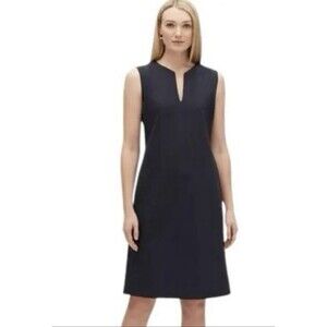 Lafayette 148 A-Line Dress Blue Notched V-Neck Size 6 EUC!!